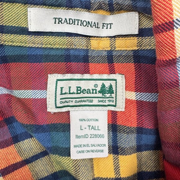LL Bean Flannel Shirt Men L-Tall Traditional Fit Multicolor Scotch Plaid Button - Picture 4 of 4